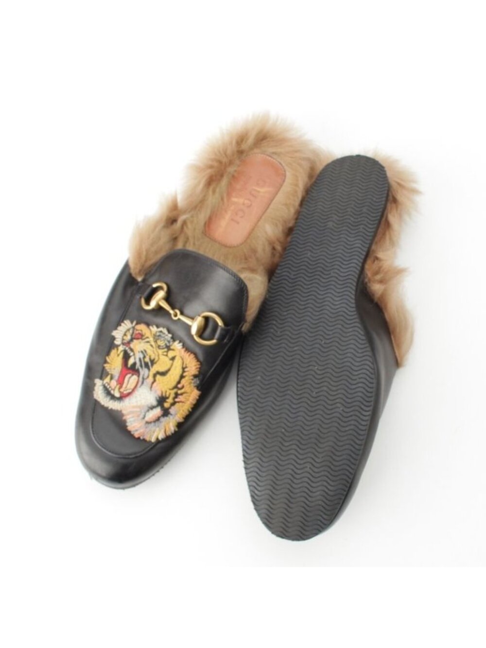 ★SOLD★ Gucci Leather Furbit Tiger Pattern Slip on Loafers Black - Picture 5 of 10